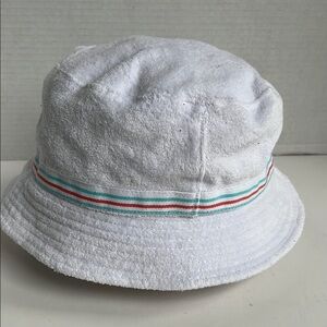 Vintage New York & Company White Terry Cloth Bucket Hat Striped Band Beach Boho